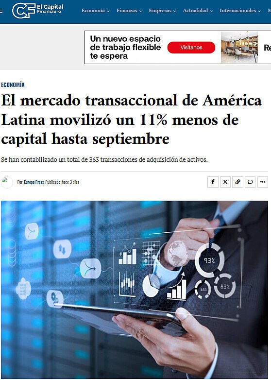 El mercado transaccional de Amrica Latina moviliz un 11% menos de capital hasta septiembre